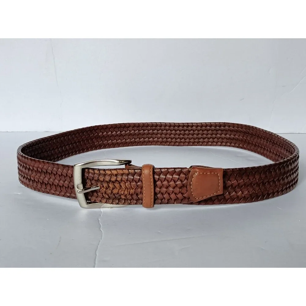 Torino Italian Leather Belt Tan Braided Woven Stretch 31 Inches USA made